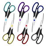Scissors Set of 6-Pack, 8" Scissors All Purpose Comfort-Grip Handles, Sharp Scissor for Office Home School Craft Sewing Fabric Supplies, High/Middle School Student Teacher, Right/Left Hand