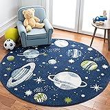 SAFAVIEH Carousel Kids Collection Area Rug - 8' Round, Navy & Ivory, Non-Shedding & Easy Care, Ideal for High Traffic Areas for Boys & Girls in Playroom, Nursery, Bedroom (CRK103N)