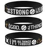 Sainstone Power of Faith Baseball Bible Verse Silicone Wristbands with Christian Inspirational Sayings, Set 3 of Scriptures Motivational Rubber Bracelets Sports Gifts1 (Black Golden)