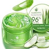 Aloderma Organic Aloe Vera Gel for Face & Body, 96% Pure Aloe Gel Made within 12 Hours of Harvest, Ideal for Skin, Scalp, & Hair Hydration, Calming Moisturizer for Soothing After Sun Care, 7.05oz
