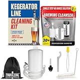 Kegerator Cleaning Kit with 1 LB Beer Line Cleaner Made in USA – 30+ Uses, Complete Keg Cleaning Kit with Metal Coupler, Squeeze Bottle, Wrench, Detailed Instructions, Storage Bag & Beer Tap Brush