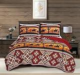 Chezmoi Collection Rodeo 3-Piece Southwestern Sunset Cowboys Quilt Set King - Multicolor Red Orange Black White Printed Microfiber Lightweight Bedspread Set for All Season