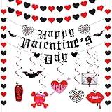 Janinka Valentines Decorations Set Gothic Valentine Day Banner Romantic Gothic Heart Bat Theme Party Black Garland Pre-assembled Hanging Heart Swirls for Wedding Engagement Anniversary