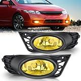 Nilight Fog Light Assembly Compatible with Honda Civic Sedan 2009 2010 2011 4 Door with Amber Lens Lamps Replacement H11 12V 55W Bulbs