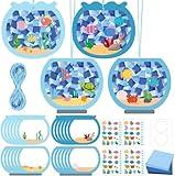 Sanixin 24 Sets Fishbowl Suncatchers Crafts Kit Summer Fish Tissue Paper Sign Craft with Ocean Animals Stickers Aquarium DIY Paper Craft Art Projects for Classroom Home Activities