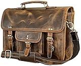 RUSTIC TOWN Leather Messenger Bag for Men - Full Grain Leather Briefcase Laptop Satchel Office Crossbody Travel Bag (16 Inch, Brown)