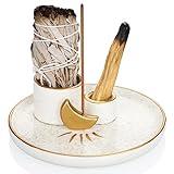 ZenBless Multifunction Incense and Candle Holder for Burning Sage, Palo Santo, Incense Sticks - 5.9" Ceramic Ash Catcher Tray for Meditation Room Home Decor (Gold)