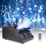 1500W Fog Bubble Machine, 3 in 1 Fog Machine with 2 Bubble Fans, 7 CH RGB 18 LED RGBW Lights Smoke Bubble Machine for Wedding, Birthday, Halloween, DJ Party, Stage