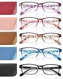 JOLISU 5 Pack Reading Glasses for Women and Men, Lightweight Eyeglasses with Spring Hinge, Blue Light Blocking Readers-2.00