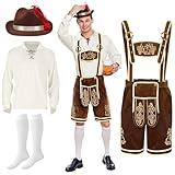 Spooktacular Creations Halloween Men Oktoberfest Costume Set, Lederhosen Men with German Bavarian Hat, Beer Costume, Adults Halloween Brown Outfit for Beer Festival Party (X-Large)