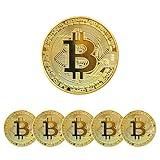 6PCS Gold Plated Bitcoin Coins - 40mm Diameter, 3mm Thickness Commemorative Physical BTC Cryptocurrency Collectible with Clear Protective Case, for Blockchain Enthusiasts