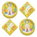 HOME & HOOPLA Easter Party Funny Bunny Springtime Yellow Paper Dessert Plates and Beverage Napkins (Serves 16)