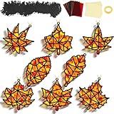 32 Sets Thanksgiving Fall Maple Leaf Suncatchers Craft Kit DIY Window Stained Glass Effect Autumn Maple Leaf Paper Crafts Home School Classroom Decoration Kid Gift Creative Art Project Activity Game