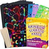 FUNNYB&G Rainbow Scratch Paper Art for Kids - 100 Pcs Magic Rainbow Scratch Paper Off Set Scratch Easter Crafts Arts Supplies Kits Pads Sheets for Party Games Halloween Christmas Birthday Gifts