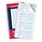 Zzrywuty Money and Rent Receipt Book with Cardboard Insert,2-Part Carbonless,5.3”x11.2” Spiral Bound,200 Sets per Book,4 Receipts per Page for Office Supplier,Rent and Cash Transaction
