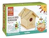 Beetle & Bee Build A Bird Bungalow - DIY Kid Art Craft Outdoor Birdhouse Kit, House Painting Kit for Kids, Hardware Glue Included- 4 Paints, 1 Brush, 7 Wooden Pcs, Chain For Tree Hanging Age 5+
