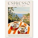 MWZUPQ Vintage Espresso Coffee Poster Italian Food Wall Art Trendy Cozy Travel Drink Prints Retro Kitchen Wall Decor for Coffee Shop Home Bedroom 12x16 inch Unframed