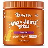Zesty Paws Hip and Joint for Dogs, Glucosamine for Dogs Hip and Joint Supplement with Chondroitin, MSM, Vitamins C & E - Bacon, 90 Count