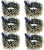 6pk Warm White Solar Christmas Lights Outdoor Waterproof, 600 LED 198FT Solar Powered LED String Lights Green Wire with 8 Modes, Solar Fairy Lights for Xmas Tree Party Wedding Garden Fence Decorations
