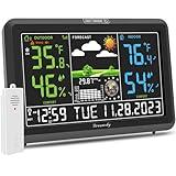 DreamSky Weather Station Indoor Outdoor Thermometer Wireless with Digital Atomic Clock for Home, Large Display with Dimmer, USB Port, Inside Outside Temperature Humidity Monitor (Adapter Powered)