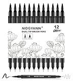 Mogyann Drawing Pens, 12 Pack Dual Brush Pens Black Markers for Art Drawing Sketching