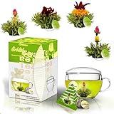 Creano Bloomning Tea Gift Set with Tea-Glass 7oz and 8 Tea-Flowers in Cup Size - Green Tea - Gift for Women, Mother, Tealovers