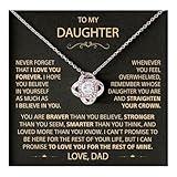 LUXUS™ Love Knot Necklace for Daughter from Dad – Inspirational 18K White Gold Finish, Thoughtful Gift for Birthday, Graduation & Christmas, Empowering Message Necklace, Comes in Luxury Gift Box