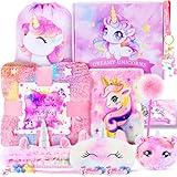 13PCS Unicorns Gifts for Girls Kids Toys 3 4 5 6 7 8 9 10 Years Old with Stationery Plush Diary with Lock/Glowing Blanket/Eye Mask/Crossbody Bag Teen Girl Birthday Christmas Unicorn Toy