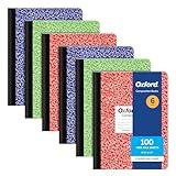 Oxford Composition Notebooks, 6 Pack, Cover Colors Vary, Wide Ruled Paper, 9-3/4 x 7-1/2 Inch School Journals, Assorted Marble Covers, 100 Sheets, per Book (63762)