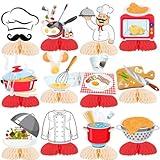 12 Pcs Chef Honeycomb Centerpieces, Cooking Happy Party Favors Birthday Party Decorations Cook Centerpieces Decorations Supplies