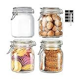 ZALSSKE 32oz Glass Food Storage Jars with Airtight Clamp Lids,Set of 4 Airtight Glass Canister Square- Clear Storage Container for Kitchen Container Storing Sugar, Flour, Cereal,Coffee,Spice…