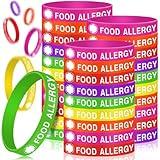 Quelay 24 Pcs Food Allergy Silicone Bracelets for Teens Kids 6.3 Inch Colorful ID Wristband Medical Alert Food Allergy Bracelets for Kids Children School Activities Party Events, 6 Colors