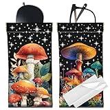 CREATCABIN 2Pcs Leather Glasses Case Portable Slim Sunglasses Case Bag Squeeze Top Soft Eyeglasses Holder Pouch Travel Waterproof with Cleaning Cloth Gift for Women Men Holiday Mushroom 7x3.5 Inch