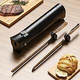 Fuzzipet Cordless Electric Knife, Electric Bread Knife with 4 Stainless Steel Blades, Electric Cutting Knife for Cutting Meats, Fish, Poultry, Bread, Cheese & More (Black)