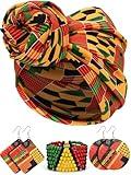 4 Pcs African Jewelry Sets Kente Cloth Scarf Black History Decorations Outfits Juneteenth Beaded Bracelet for Women