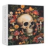 Vintage Mushroom 1000 Piece Puzzle for Adults, PICKFORU Horror Jigsaw Puzzles Skeleton Skull, Colorful Wildflower Puzzles for Adults, Terror Skull Puzzle as Mushroom Art