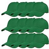 TZ Promise 12 Pack Wholesale Unisex Plain Solid Color Adjustable Baseball Caps Hats (Green)