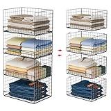 Yociyoga 4-Tier Stackable Closet Organizers and Storage Shelves, Clothes Shelf Organizer Basket Bins, Foldable Sweater Storage for Closet Organizer System, Black (Patent Pending)