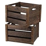 Edergoo Wooden Crates 2 Pack, Rustic Handmade Wood Crate with Handles, Durable Large Wooden Crates for Display & Decor, Brown