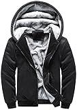 Hoodies for Men Full Zip Up Fleece Warm Jackets Thick Coats Heavyweight Sweatershirts Kangaroo Pockets All Black 2XL