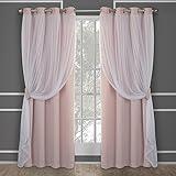 TOWN & COUNTRY LUXE Talia Double Layer Indoor Curtains, Sheer and Room Darkening Blackout, Grommet Top, Energy Efficient, 2-Pack Set, 52"W x 84"L, Rose Blush 2 Count