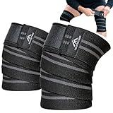 MaxOut360 Knee Wraps for Weightlifting (Pair), 78 Inch Cotton Knee Wrap for Squats, Leg Wraps Workouts & Powerlifting with Leg Wrap Providing Compression & Elastic Support, Black
