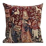 Charlotte Home Furnishings Couch Pillow Cover 16X16 in, Lady & Unicorn Decorative Red Throw Pillow Cover, Belgian Medieval Tapestry Bed Room Home Decor Sofa Cushion Cases, Soft Cotton Jacquard Woven