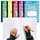 Rosmonde Composition Notebooks Primary Ruled 5 Pack, 200 Pages (100 Sheets), Color Marble Composition Notebook, Sewn Binding Hard Cover, Primary Composition Notebook for Kids, Writing Dotted Lined