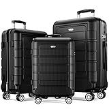 SHOWKOO Luggage Sets Expandable PC+ABS Durable Suitcase Double Wheels TSA Lock Black