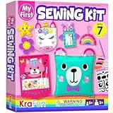 KRAFUN My First Sewing Kit for Beginner Kids Arts & Crafts, 7 Easy DIY Projects of Stuffed Animal Dolls and Plush Pillow Craft, Instructions & Felt, Gift for Girls, Boys, Learn to Sew, Embroidery