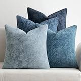 MIULEE Pack of 4 Couch Throw Pillow Covers 18x18 Inch Neutral Blue Soft Decorative Chenille Pillow Covers Farmhouse Accent Cushion Covers for Boho Western Home Coastal Decor Sofa Bedroom Living Room