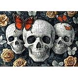 Halloween Gothic Skulls & Butterflies 1000 Piece Puzzle for Adults - Dark Fantasy Jigsaw Puzzle with Intricate Skulls, Monarch Butterflies & Roses - Challenging 1000-Piece Puzzle for Adults(27"x19")