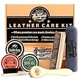 Awaydol 10 PCS Leather Boot Care Kit - Horsehair Brushes,Saddle Soap,Waterproofing Wax,Mink Oil Conditioner,Polishing Cloth,Microfiber cloth,Shoe Shine Cleaning Kit Gift for Men Cowboy Husband Dad 