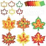 Kepeel 42 Packs Fall Leaf Suncatchers Crafts for Kids, Thanksgiving Leaf Tissue Art Crafts DIY Autumn Maple Leaves Kit Bulk Gift for Fun Home Classroom Game Activities Thanksgiving Party Decor